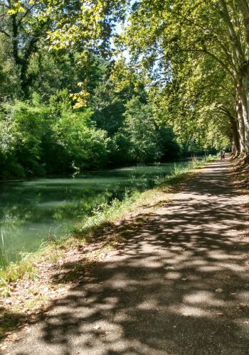 Photo prise le 21 août 2024 de cyclistes au bord du canal latéral à la Garonne